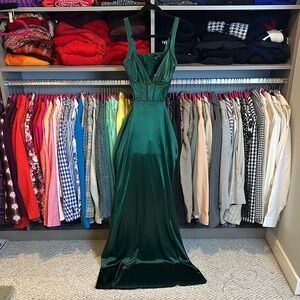 Windsor green satiny v neck cutout back dress size S
